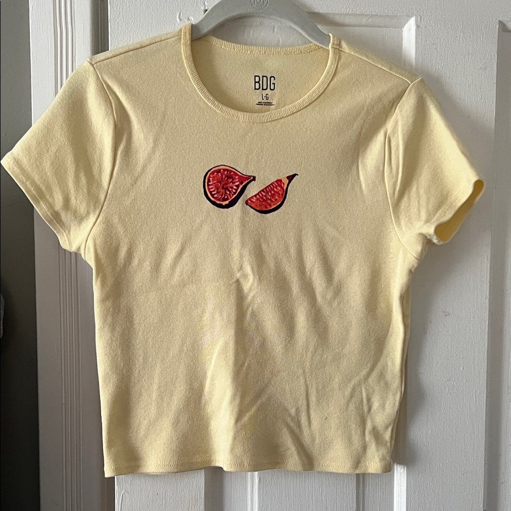 BDG Light Yellow Tee with Red Fig Graphic